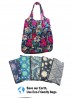 Abstract Flower Themed Reusable Foldable Shopping Bags W/ Zipper(6 pcs)